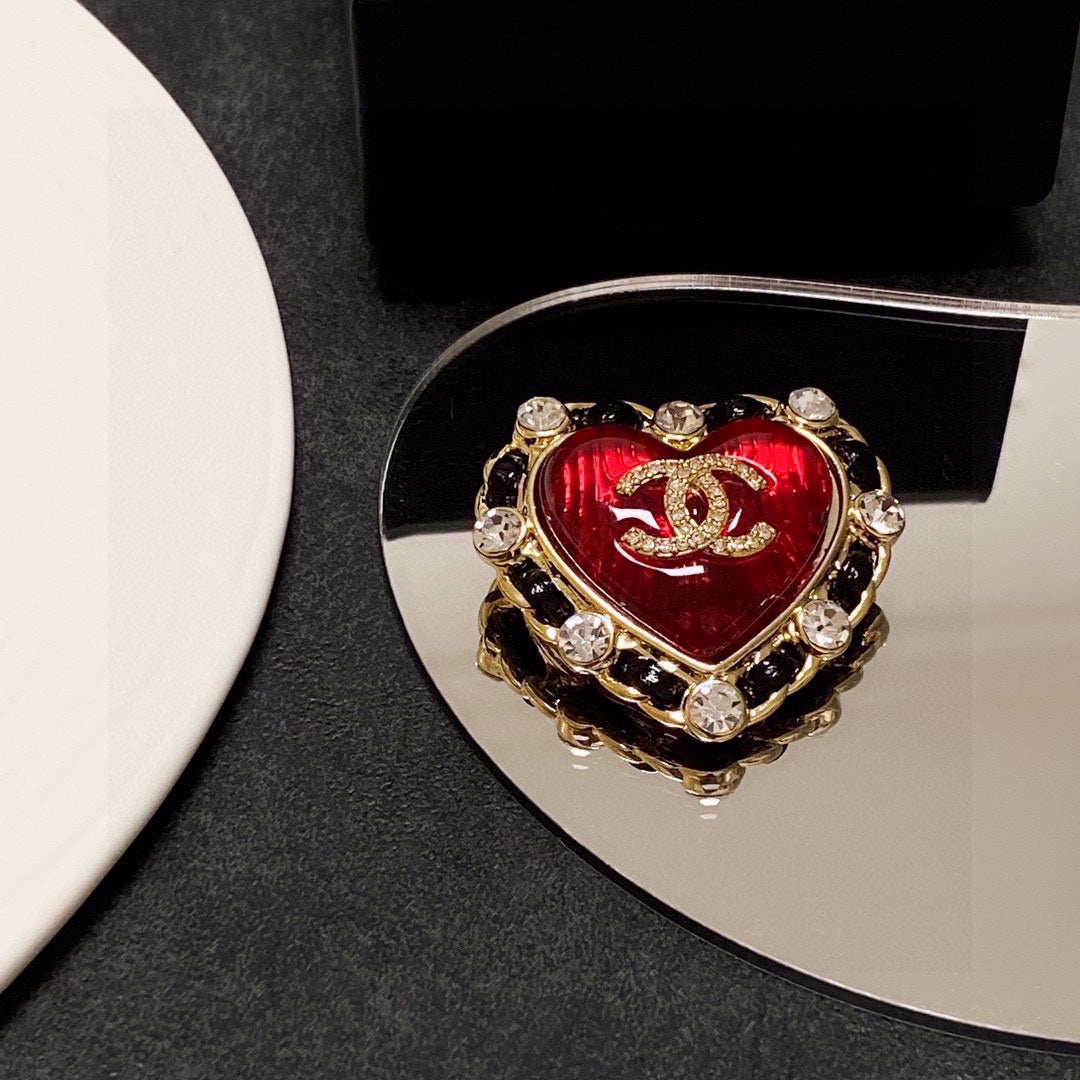 18K Chanel Red Crystal Heart Brooch