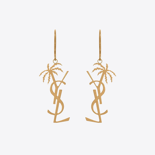 18K YSL Monogram Palmier Statement Earrings