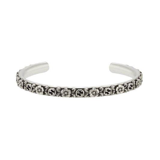 Double Gucci Interlocking Gucci Cuff With Flowers Bracelet