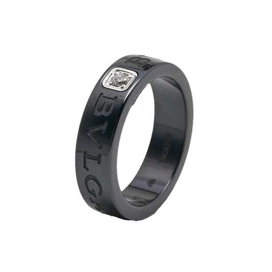 18K White Gold BVLGARI Black Ceramic Diamond Ring